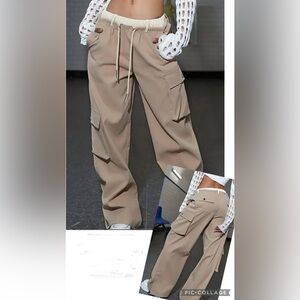 Woman’s Drawstring Tan Cargo Pants